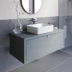 Bathroom Wall Hung Vanity Unit Sink Cabinet Wash Basin Storage Drawer 1100mm - Grey
