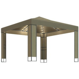 Gazebo with Double Roof&LED String Lights 3x3x2.7 m Taupe - Hommoo