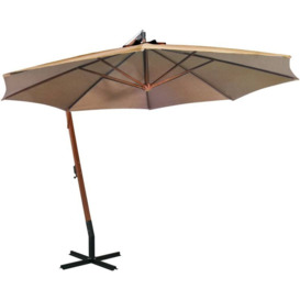 Hanging Parasol with Pole Taupe 3.5x2.9 m Solid Fir Wood - Hommoo