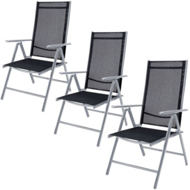 Aluminium garden chair high-back 7-way adjustable backrest foldable weatherproof aluminium folding chair set 3er Set Silber (de)