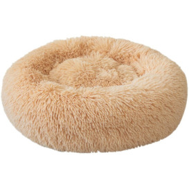Lifcausal - 45cm Cat Bed Dog Bed Soft Plush Round Pet Bed Warming Washable Round Bed (Champagne)