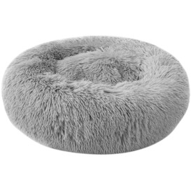 100cm Cat Bed Dog Bed Soft Plush Round Pet Bed Warming Washable Round Bed (Light Grey)