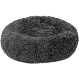 100cm Cat Bed Dog Bed Soft Plush Round Pet Bed Warming Washable Round Bed (Dark Grey)