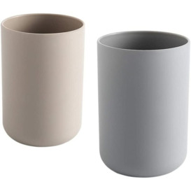 Perle Rare - 2 Pieces Tooth Tumblers, Bathroom Toothbrush Holder, Mug, Plastic Cup 300ml (Brown and Grey)