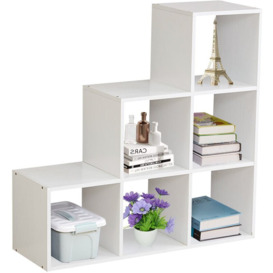 6 Cubes Organizer Wood Bookshelf Open Shelf Bookcase , 3-2-1 Cube Storage Shelf , White