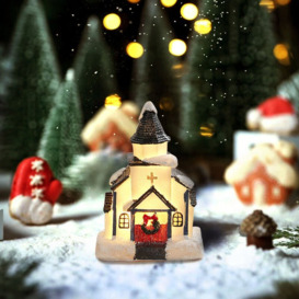 Christmas Shiny Cabin Fairy Light Up Snowy House Tabletop Decor