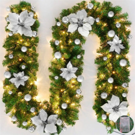 Litzee - Christmas Garland with led Lights, 2.7M/9Ft Artificial Rattan Wreath Front Door Hanging Garland for Stairs Shopping Mall Window Fireplaces