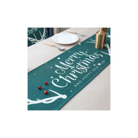 Christmas Tablecloth, Christmas Tablecloth, Christmas Cotton Linen Decorations, Christmas Bedcloth, Green Christmas Deer 30*180cm