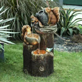 Solar Energy Squirrel Duck Water Fountain Resin Statue, Pressure Water Sculpture For Garden Decoration（Squirrel）