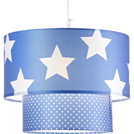 Modern Royal Blue Double Tier Kids Pendant Lamp Shade with Large Stars and Dots by Happy Homewares - Blue