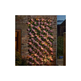Solar In-Lit Pink Blossom Trellis Leaves and Flowers Artificial Leaf Trellis Panel Spring and Summer Garden Decoration Light Up Climbing Faux Plants