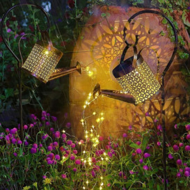 Outdoor Solar Garden Lights Decor, Waterproof Watering Can Landscape Lights with Led, Retro Metal Kettle String Lights - Porch Pathway Yard Deck Lawn