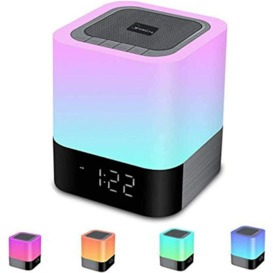 Portable Bluetooth Speaker Speaker LED Bedside Lamp with Touch Control, Color Changing Night Light Table Lamp with Alarm Clock for Bedroom