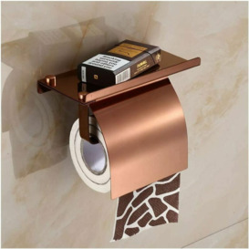 Wall Mounted Toilet Paper Holder with Phone Shelf 304 Stainless Steel Toilet Roll Holder with Storage Platform Toilet Paper Holder for Bathroom,Rose
