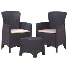 Trueshopping - 3PC Rattan Style Armchair & Table Bistro Balcony Set - Outdoor Garden Furniture - Black