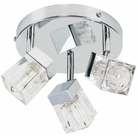 Minisun - Chrome Ice Cube 3 Way IP44 Bathroom Ceiling Light Spotlight + 3W G9 led Light Bulbs