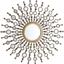 Modern Sunburst Wall Mirror Vintage Circular Frame Distressed Gold Decor Blois - Gold