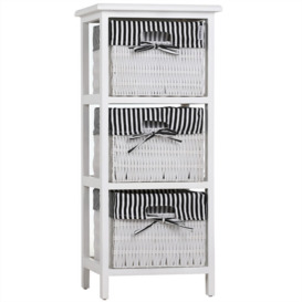 Deuba - Storage Unit Basket Chest of Drawers Wicker Bathroom Furniture Shelf Cabinet Black - White