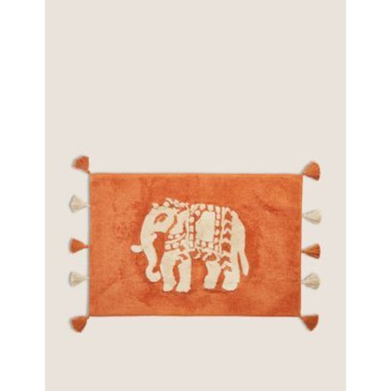 M&S Priya Pure Cotton Elephant Bath Mat Terracotta, Terracotta,Grey