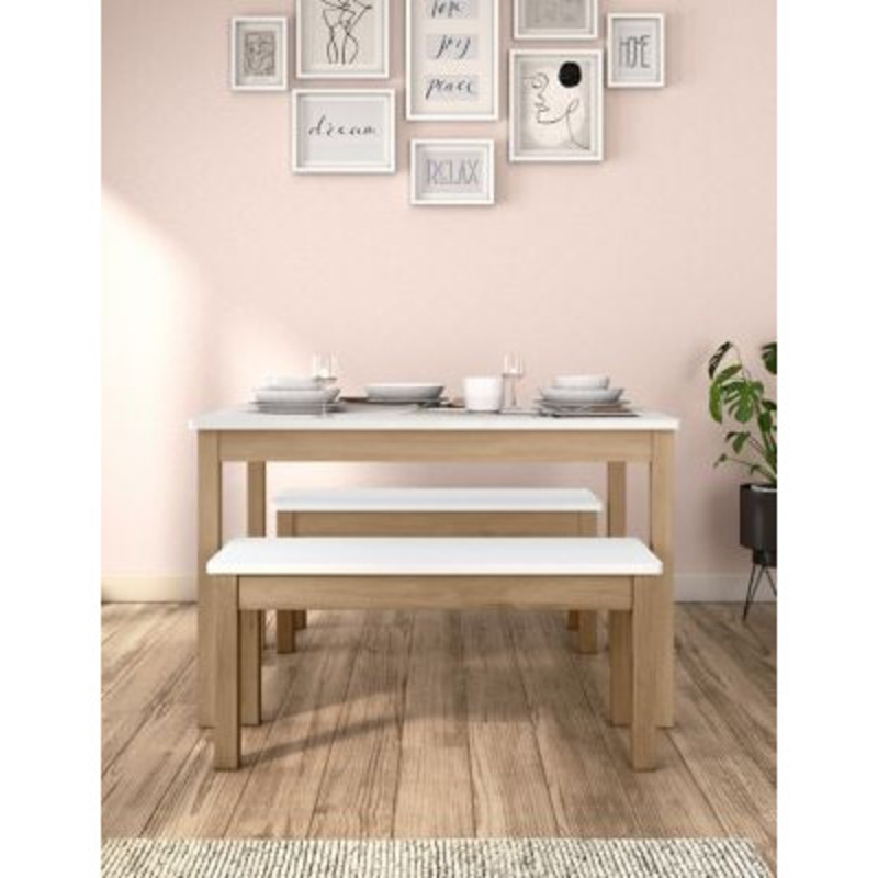 M&S 4 Seater Dining Table with Benches White, White by Marks & Spencer