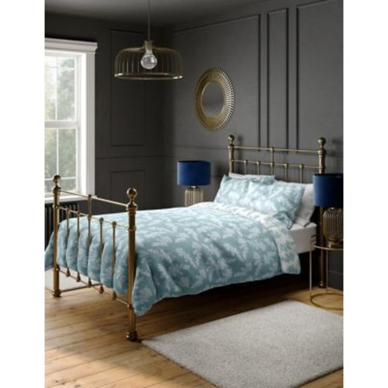 M&S Cotton Blend Fern Bedding Set 5FT Duck Egg, Duck Egg,Grey Mix by Marks & Spencer