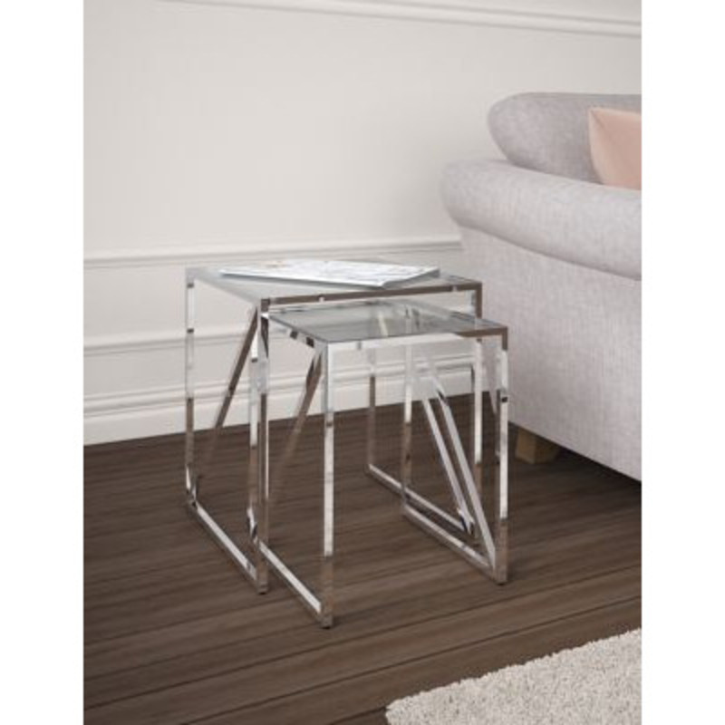 M&S Milan Nest of Tables Chrome, Chrome,Antique Brass,Black by Marks