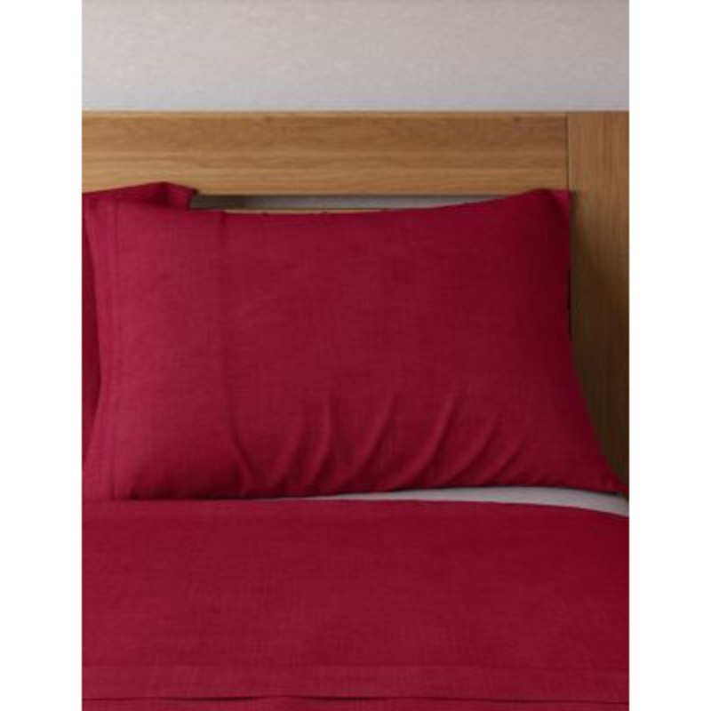 M&S 2pk Cotton Rich Percale Pillowcases Cranberry, Cranberry,Dark