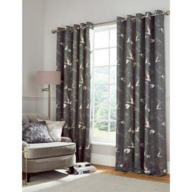 Laura Ashley  Pure Cotton Animalia Eyelet Curtains - BWD72 - Grey, Grey,Dark Blue