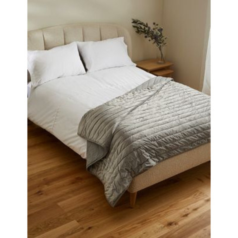 M&S Velvet Quilted Bedspread MED Grey, Grey,Light Navy,Light Pink