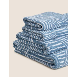 M&S Pure Cotton Abstract Lines Towel - HAND - Chambray Mix, Chambray Mix,Grey Mix