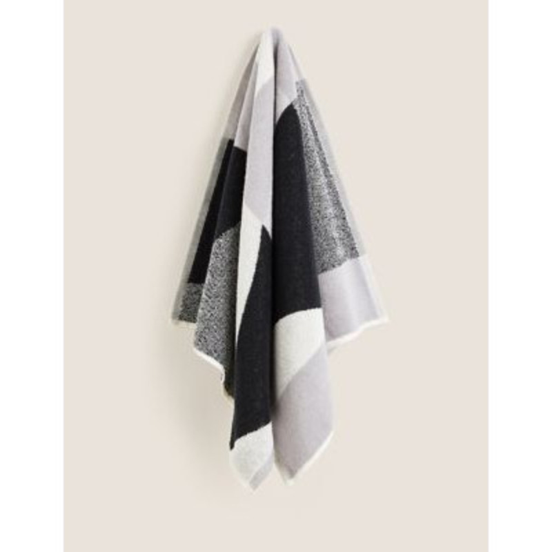 M&S Pure Cotton Abstract Shapes Towel HAND Black Mix, Black Mix