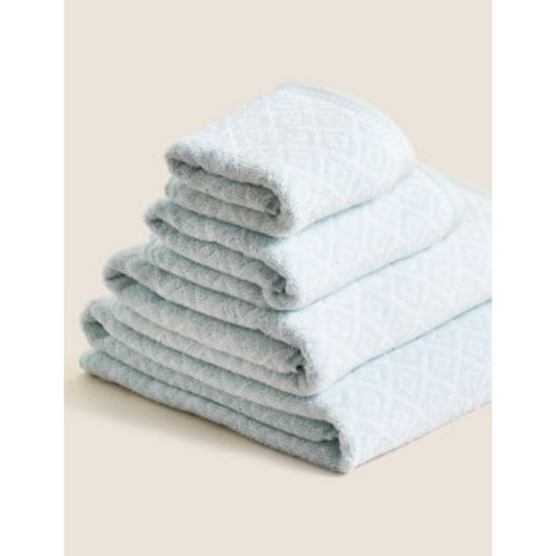 M&S Super Soft Pure Cotton Geometric Towel GUEST Duck Egg, Duck Egg