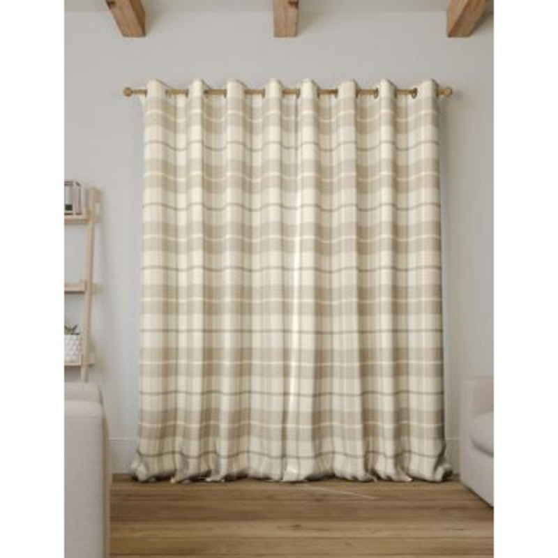 M&S Brushed Woven Checked Eyelet Curtains WDR72 Natural, Natural by