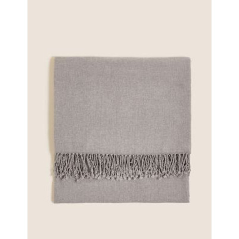 M&S Chenille Plain Throw Light Grey, Light Grey,Clay,Caramel by Marks & Spencer