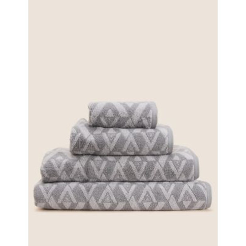 M&S Pure Cotton Geometric Towel HAND Grey Mix, Grey Mix by Marks