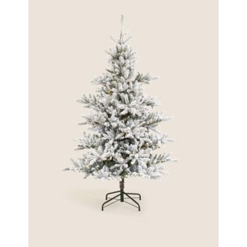 M&S 7ft Prelit Snowy Noble Christmas Tree White Mix, White Mix by