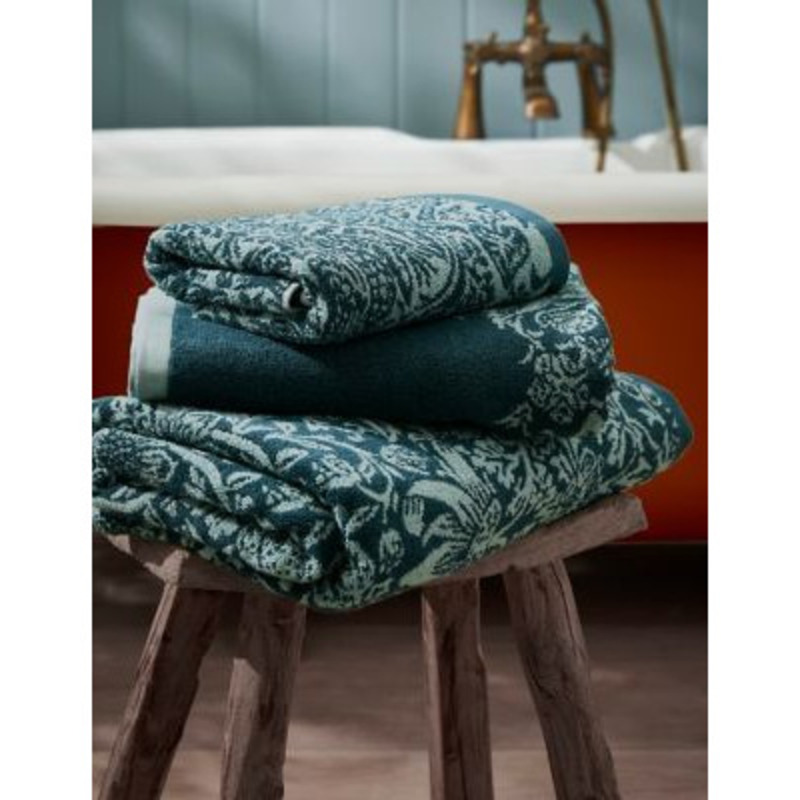 William Morris At Home Pure Cotton Strawberry Thief Towel EXL Blue