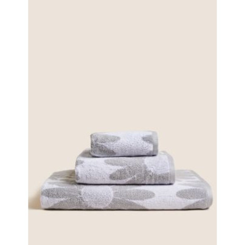 M&S Pure Cotton Daisy Jacquard Towel HAND Grey Mix, Grey Mix by