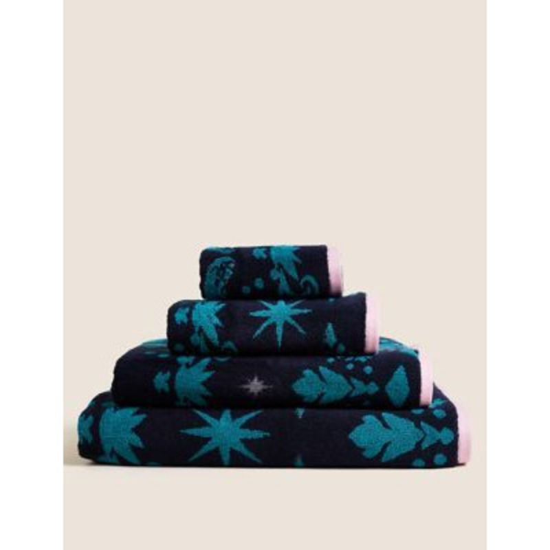 M&S Pure Cotton Tiger Towel HAND Teal Mix, Teal Mix by Marks