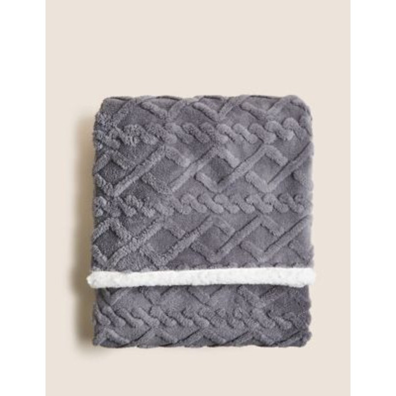 M&S Fleece Cable Throw Dark Grey Mix, Dark Grey Mix by Marks