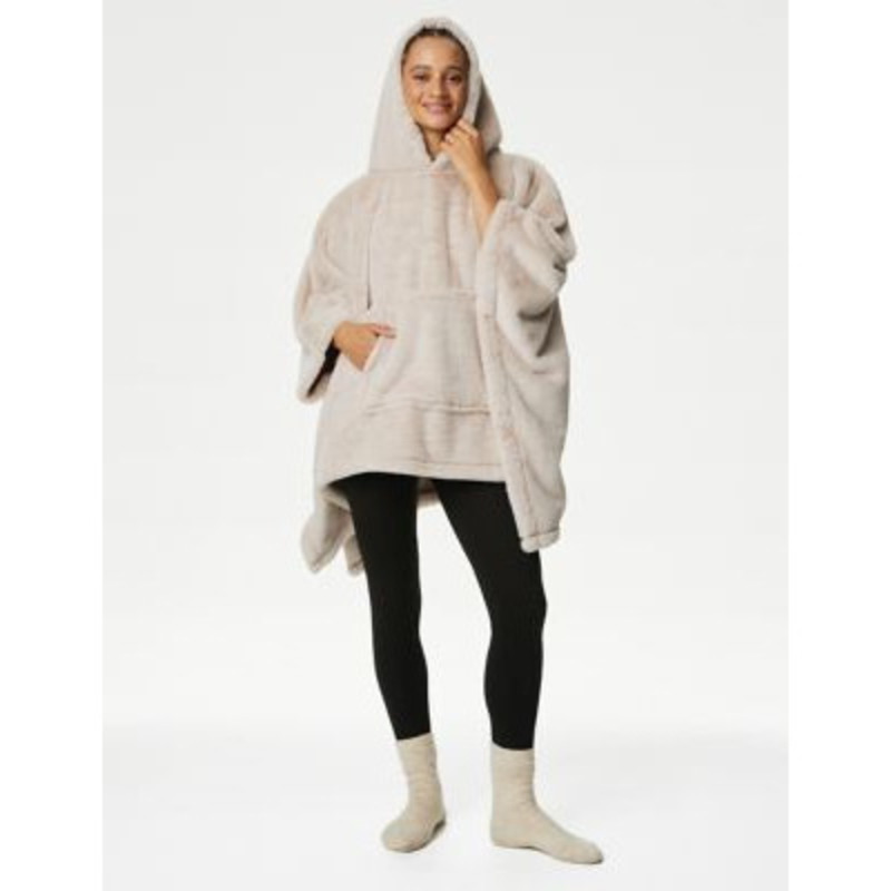 The M&S Snuggle™ Supersoft Faux Fur Hooded Blanket MED Blush, Blush