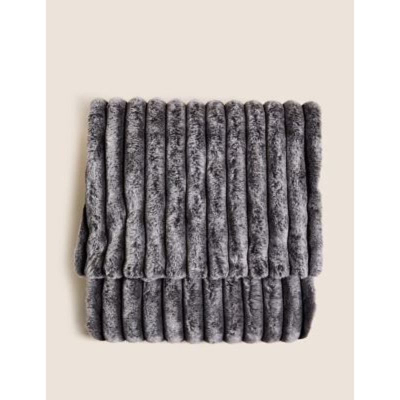 M&S Faux Fur Ribbed Throw Large Charcoal, Charcoal by Marks & Spencer