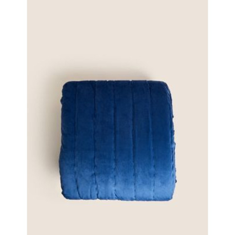 M&S Velvet Quilted Bedspread XL Light Navy, Light Navy,Duck Egg