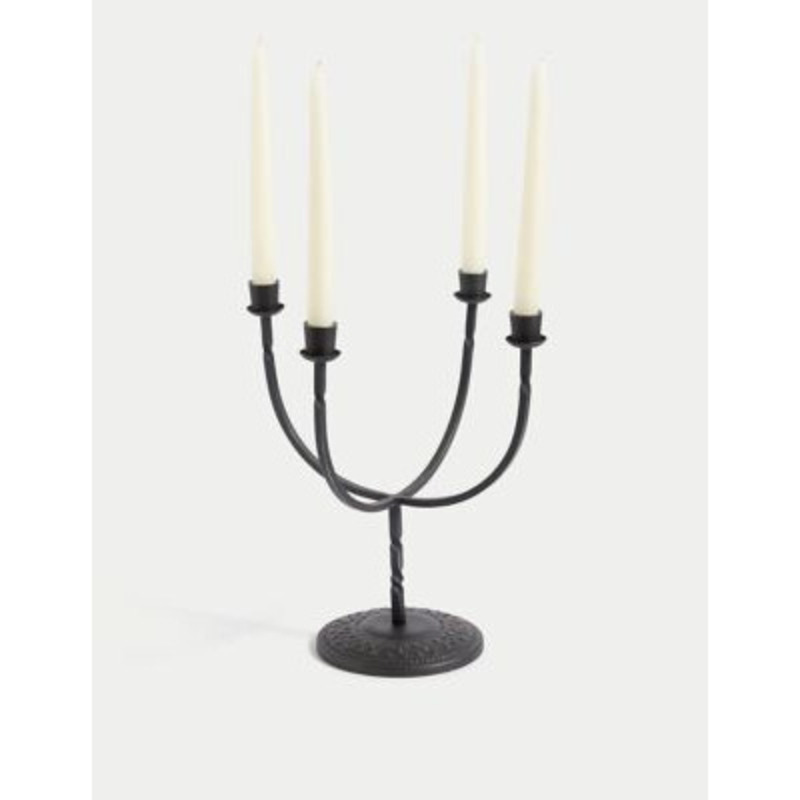 M&S X Fired Earth Metal Candelabra Black, Black by Marks & Spencer