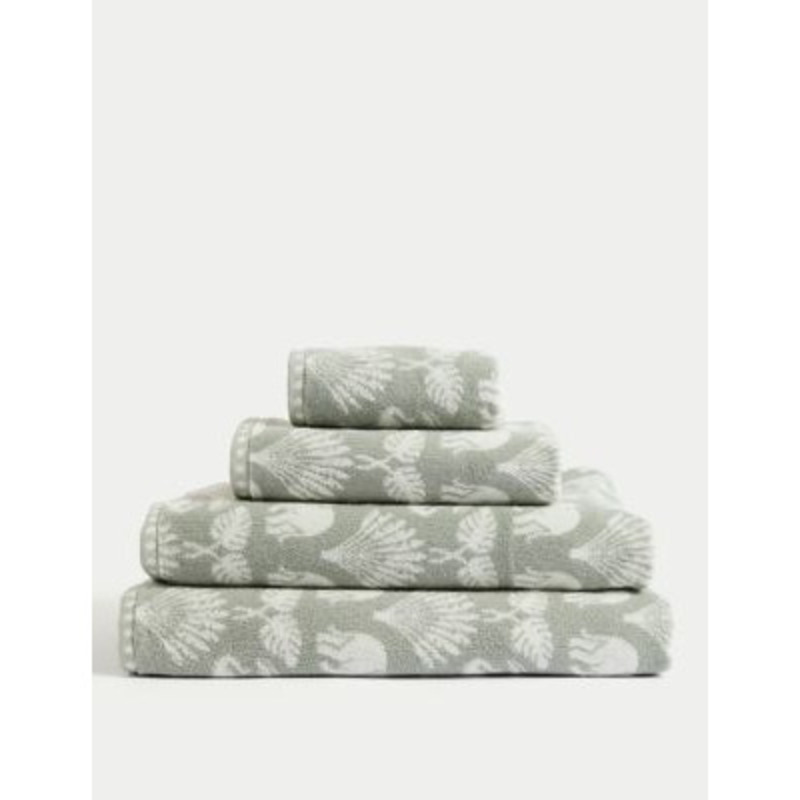 M&S Pure Cotton Elephant Palm Towel HAND Sage, Sage,Charcoal by