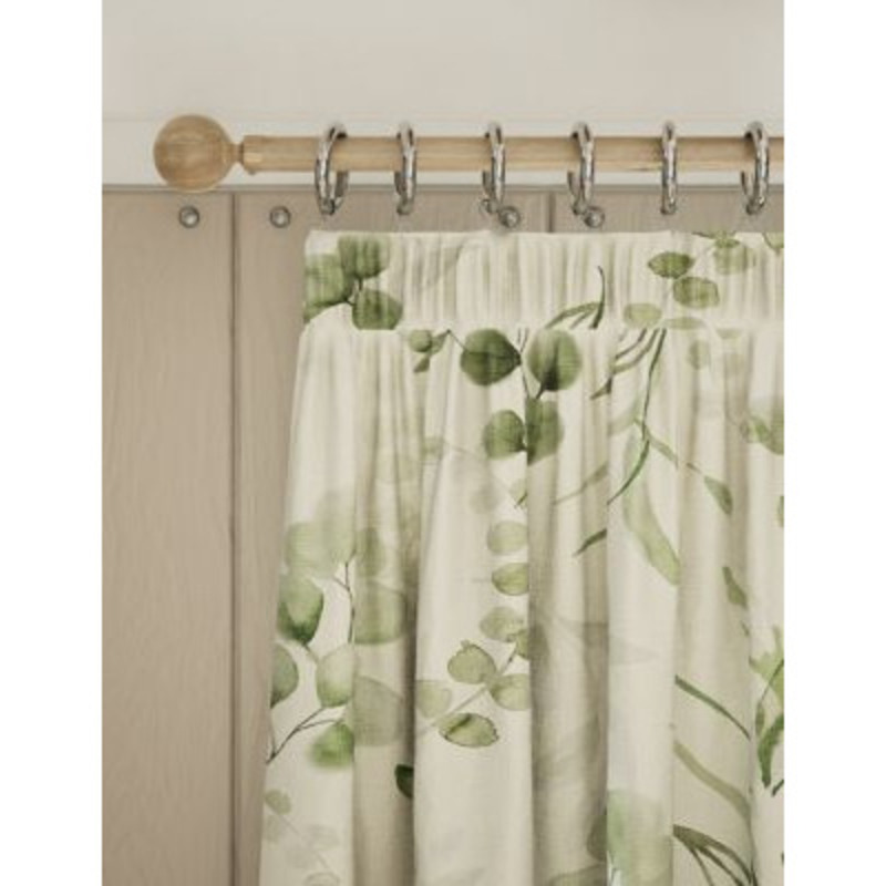 M&S Pure Cotton Watercolour Pencil Pleat Curtains WDR54 Green