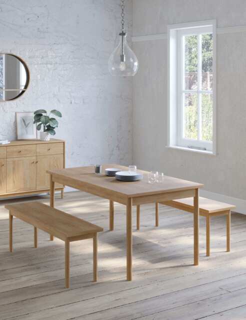 M&S Newark 6 Seater Dining Table with Benches - Oak, Oak by Marks & Spencer | ufurnish.com