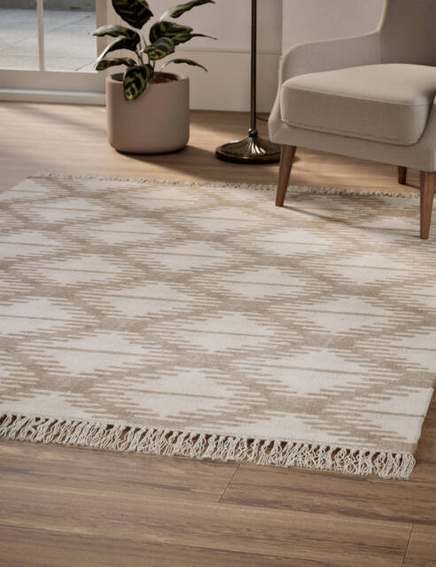 M&S Collection Wool Rich Diamond Jute Rug - MED - Natural Mix, Natural ...