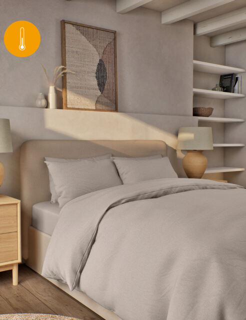 M&S Collection Pure Brushed Cotton Bedding Set - DBL - Biscuit, Silver ...