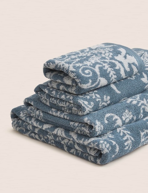 M&S Pure Cotton Damask Jacquard Towel - HAND - Blue Mix, Blue Mix by ...
